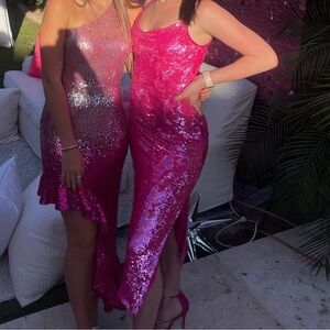 Hot pink sequin slip dress